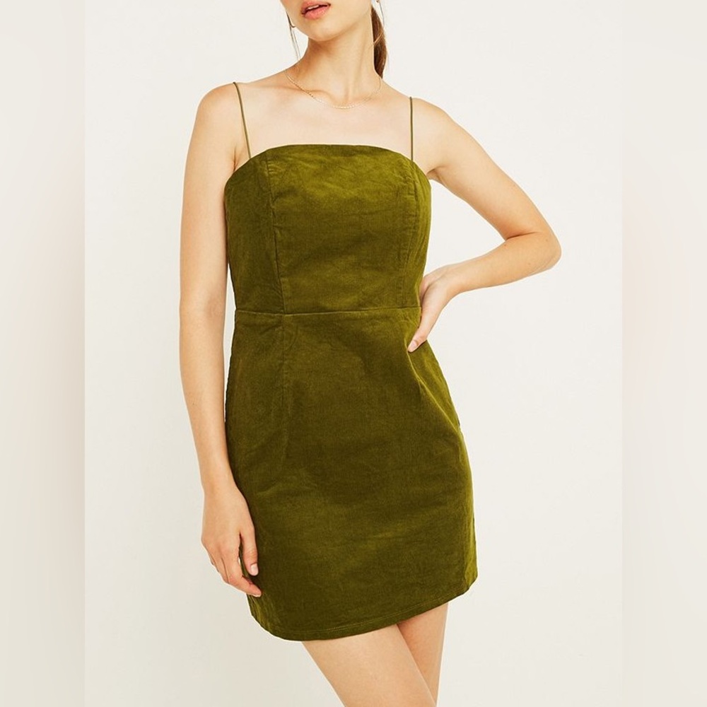 Urban Outfitters Mini Dress Womens Green Colette Corduroy Square Neck Size 4